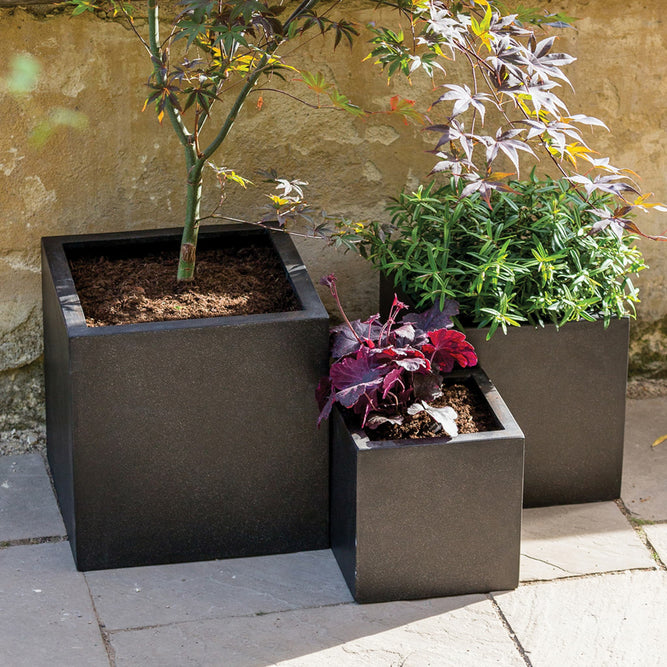 Ida Black Square Garden Plant Pot at Gardenesque