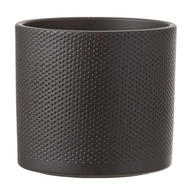 Indoor ceramic dark grey matt plant pot with dimple texture - 28cm available at Gardenesque
