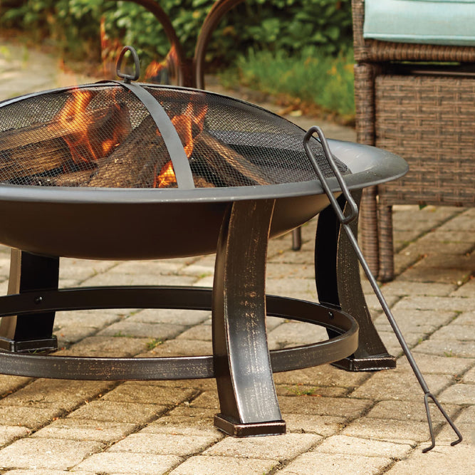 Hoole Steel Large Black Fire Pit With Lid Metal Poker