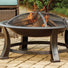Hoole Steel Large Black Fire Pit With Lid Metal Poker