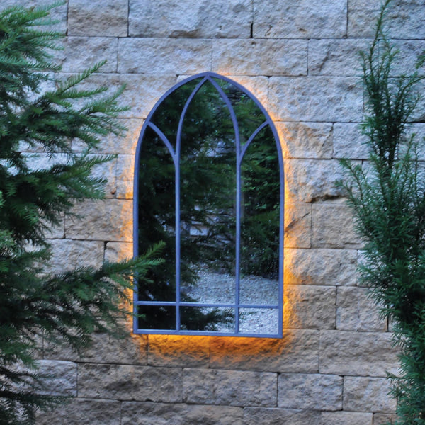 Backlit Arch Mirror – Solar Powered Garden Wall Light at Gardenesque