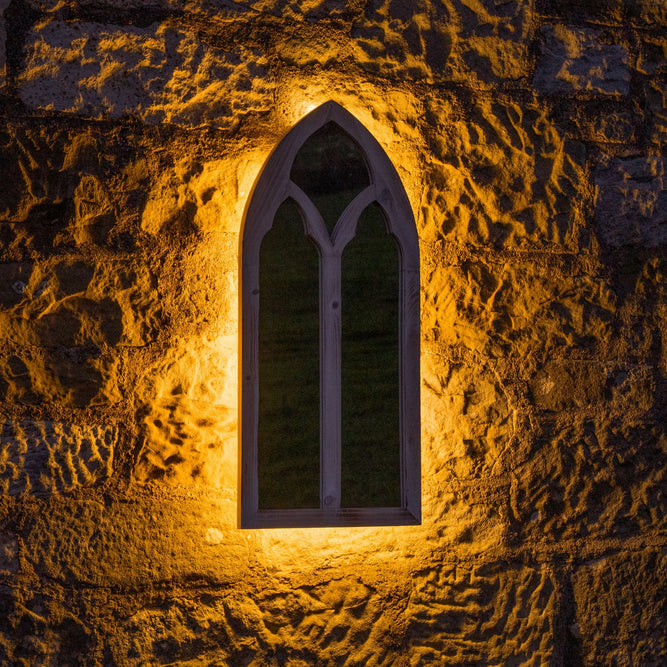 Metal Arch Backlit Mirror – Solar Powered Garden Wall Light