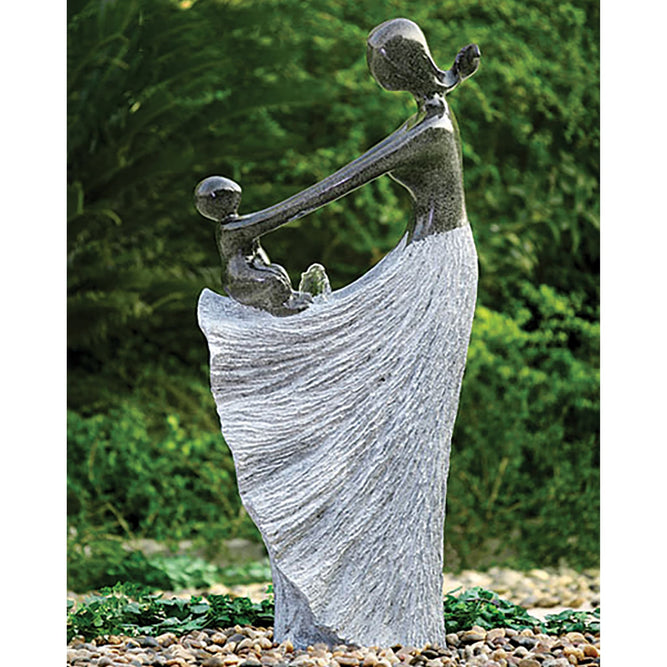 Mother & Child Granite Water Feature with Pump & LED Lights - 127cm available at Gardenesque