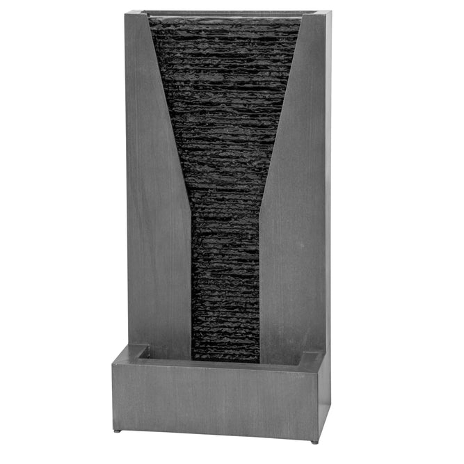 Outdoor Water Feature with Pump & LED Lights - Tall Charcoal Grey Slate - 92cm available at Gardenesque