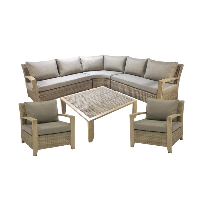 8 Seater Wood Effect Aluminium Garden Corner Sofa Set with Coffee Table & Chairs - Sherwood