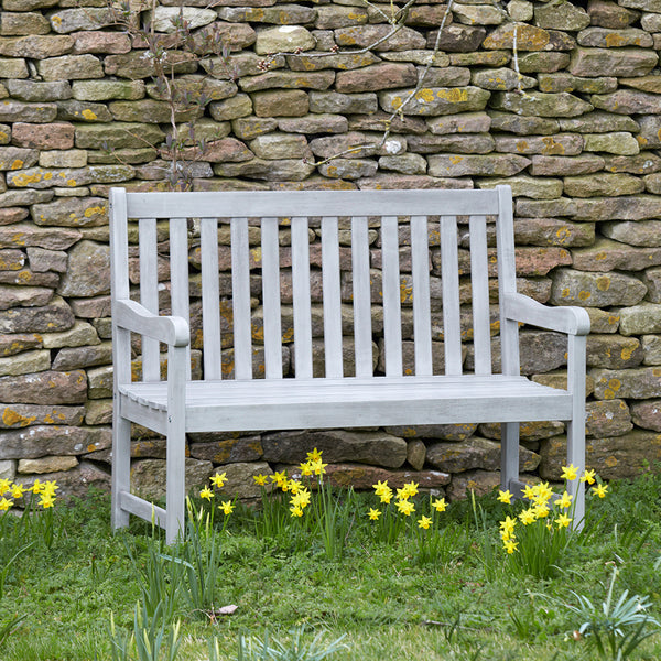 Grey 2 Seater Garden Bench - Eucalyptus Wood at Gardenesque