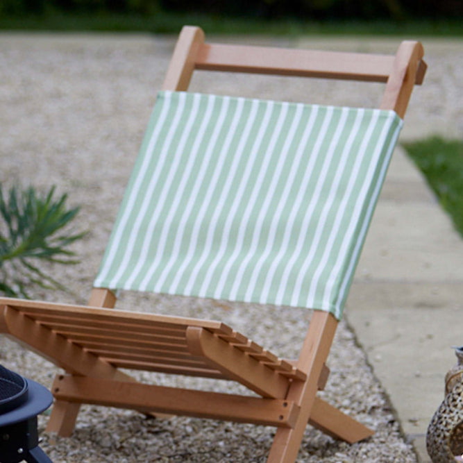 Small Low Green Striped Wooden Deck Chair - Gardenesque