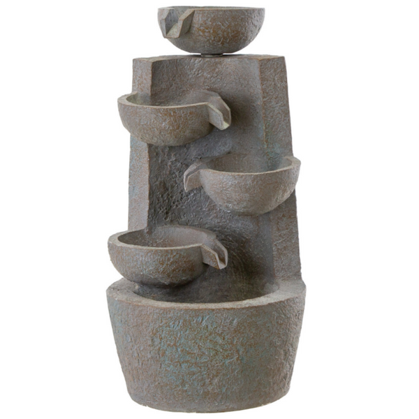 4-Tier Bowl Granite Cascading Outdoor Water Feature with Pump & LED Lights - 58cm - Gardenesque