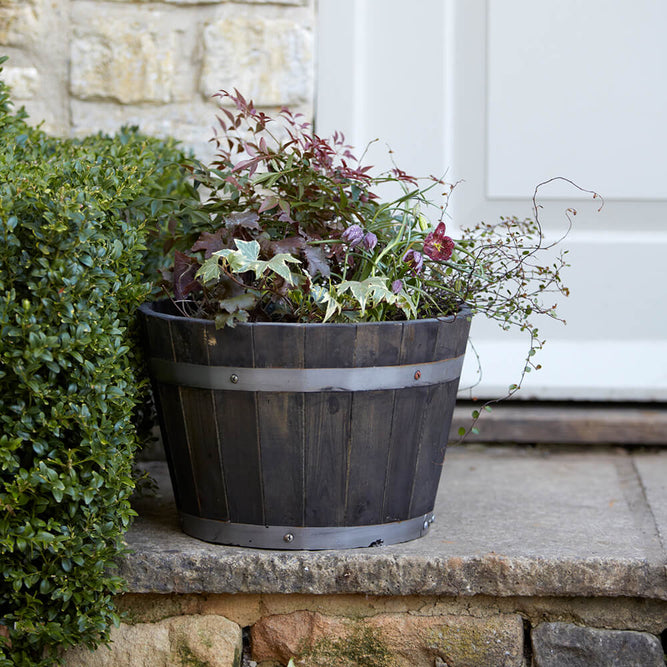 Wooden Whiskey Barrel Planter with Drainage - 2 Sizes