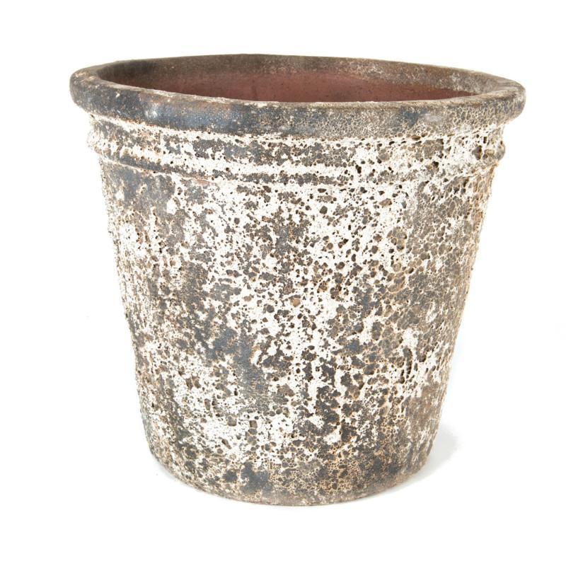 Eris Ancient Glazed Stone Plant Pot with a traditional weathered finish, made from frostproof clay for year-round outdoor use.