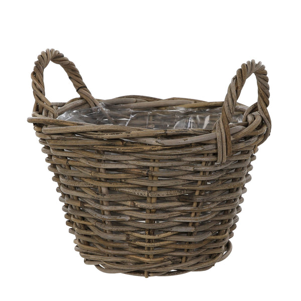 Handled Round Wicker Basket Plant Pot with Waterproof Lining