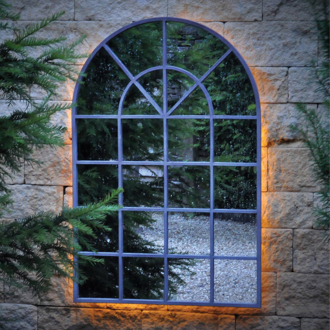 Arch Window Light Up Solar Garden Mirror - Grey Metal at Gardenesque