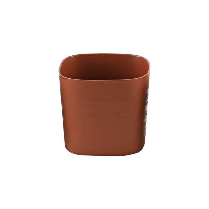 brown plastic self-watering planter