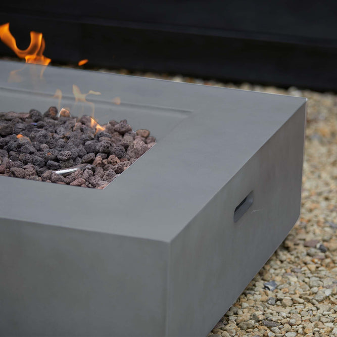 Grey Concrete Square Premium Outdoor Gas Fire Pit with Lava Rock