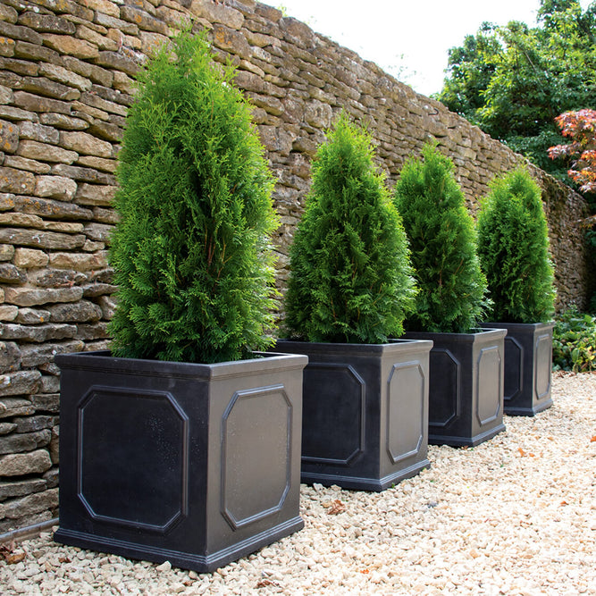 Charcoal Grey Plant Pots Outdoor – Lightweight Faux-Lead Square - 5 Sizes at Gardenesque