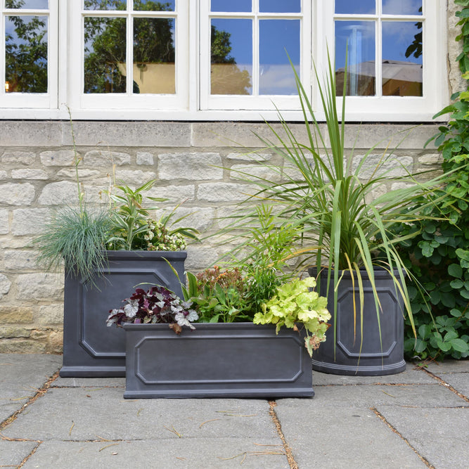 Charcoal Grey Plant Pots Outdoor – Lightweight Faux-Lead Square - 5 Sizes at Gardenesque