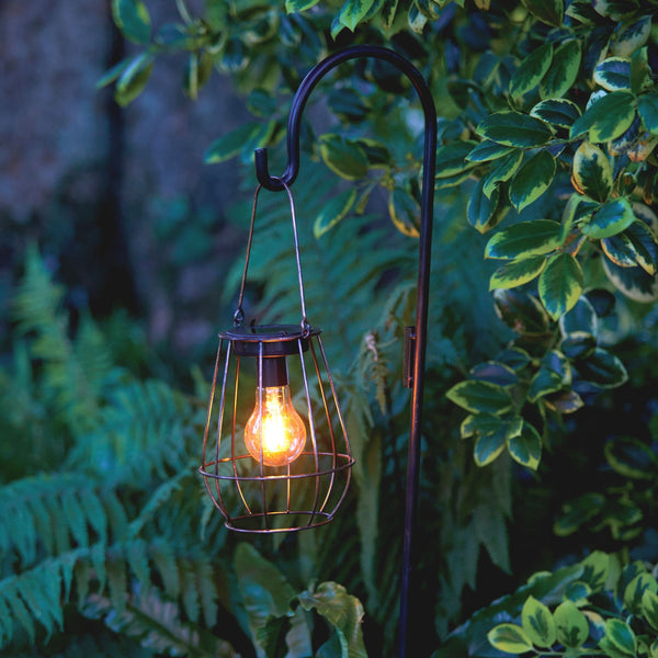 Edison Copper Cage LED Solar Lantern 2 Lumens available at gardenesque.com