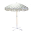 Cream & Blue Floral Fringed Garden Parasol with Metal Parasol Base