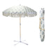 Cream & Blue Floral Fringed Garden Parasol with Metal Parasol Base and carry bag