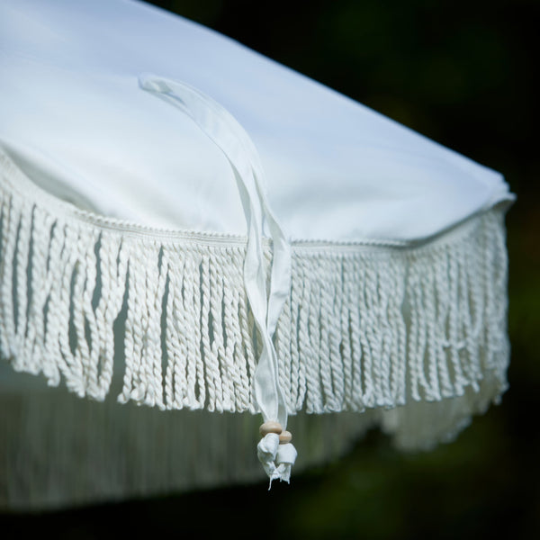 Cream Plain Fringed Garden Parasol with Metal Parasol Base - Gardenesque