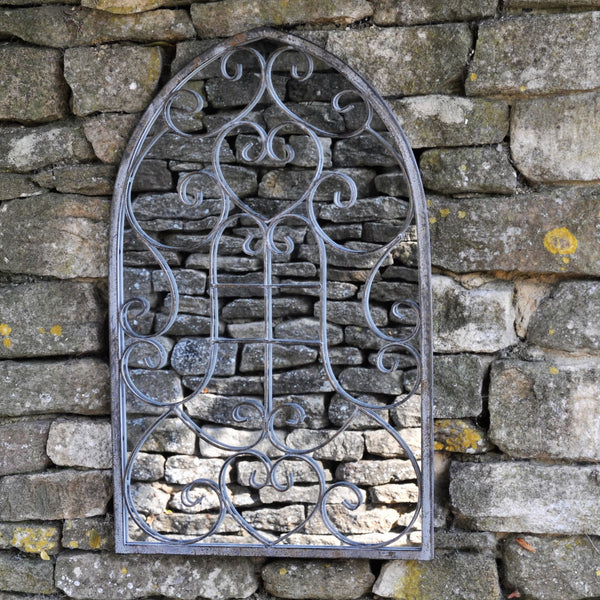 Decorative Arch Outdoor Framed Garden Mirror - Grey Metal at Gardenesque