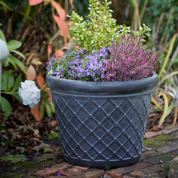 Set of 2 Lattice Fibreclay Garden Planters with Drainage - Gardenesque