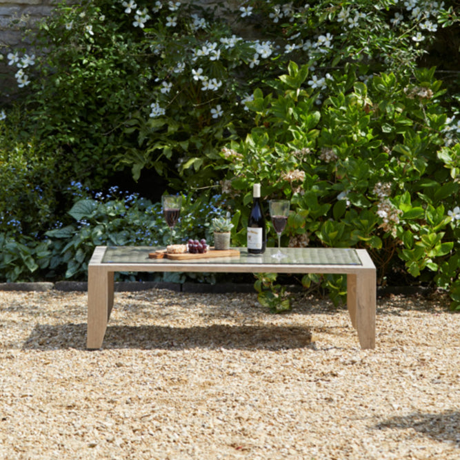 5 Seater Wood Effect Aluminium Garden Furniture Set with Coffee Table - Sherwood