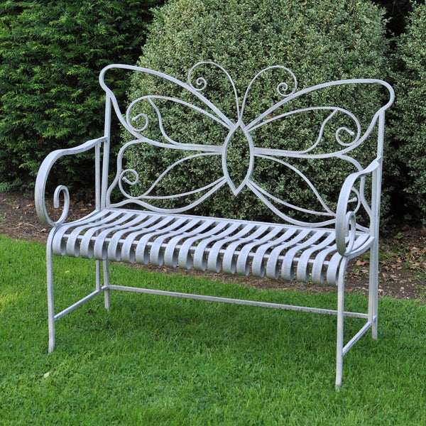 Grey Metal Butterfly 2 Seater Garden Bench at Gardenesque