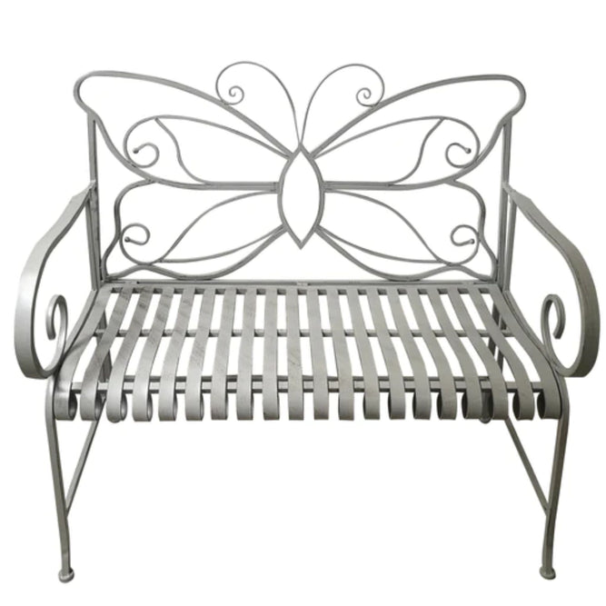 Grey Metal Butterfly 2 Seater Garden Bench at Gardenesque