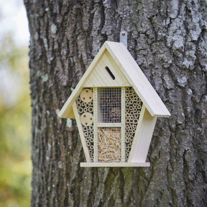 hanging wooden insect hotel