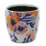 Indoor Plant Pot - Glazed Vintage Blue & Orange Flowers at Gardenesque