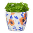 Indoor Plant Pot - Glazed Vintage Blue & Orange Flowers at Gardenesque