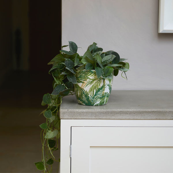 Indoor Plant Pot - Glazed Vintage Green Leaf at Gardenesque
