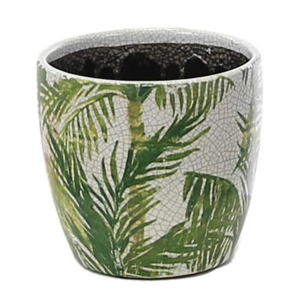 Indoor Plant Pot - Glazed Vintage Green Leaf