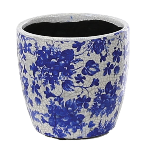 Indoor Plant Pot - Glazed Vintage Blue Floral at Gardenesque