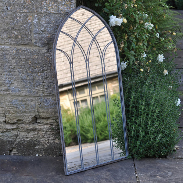 Large Arch Garden Mirror - Grey Metal at Gardenesque