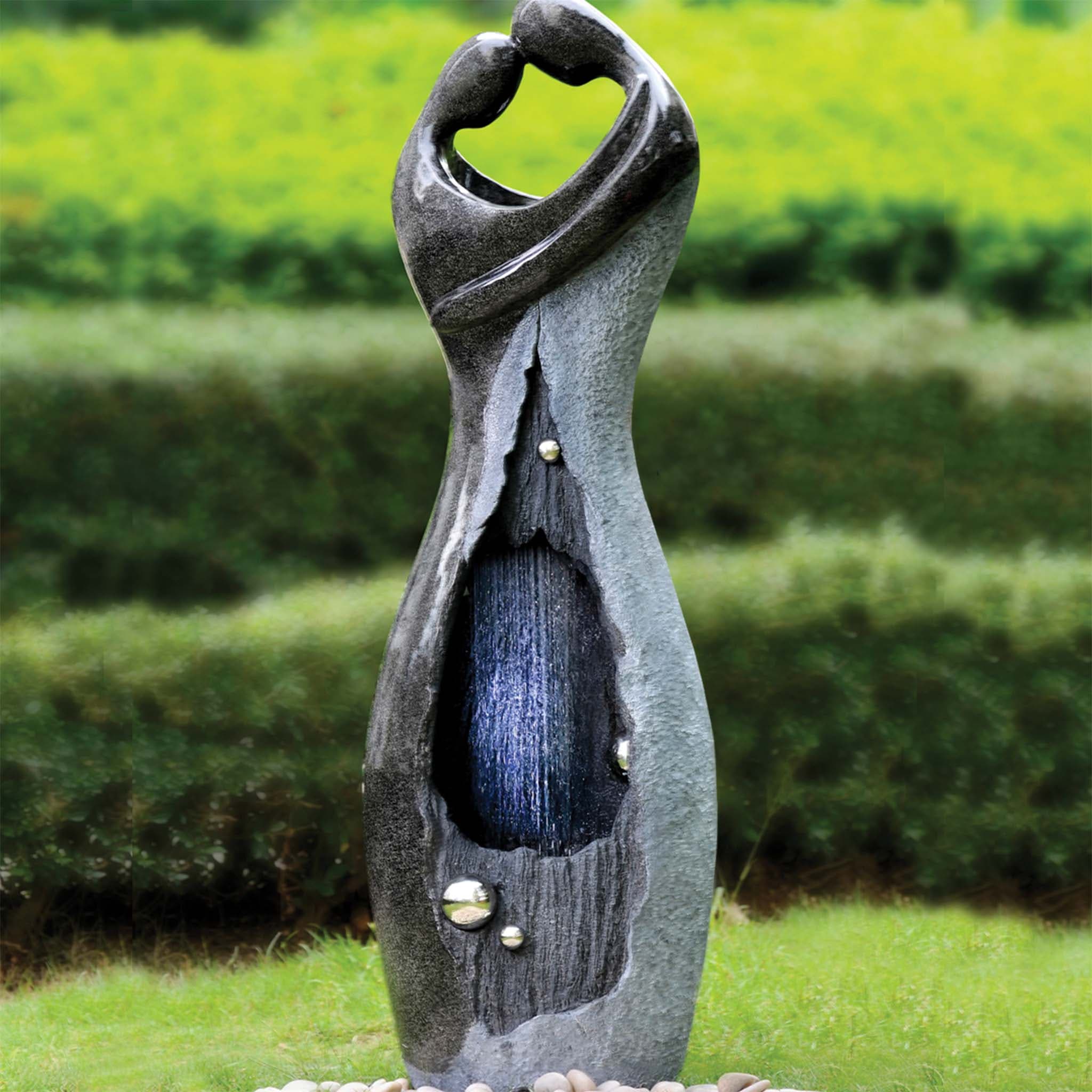 Embraced Couple Fibreglass Water Feature with Pump & LED Lights
