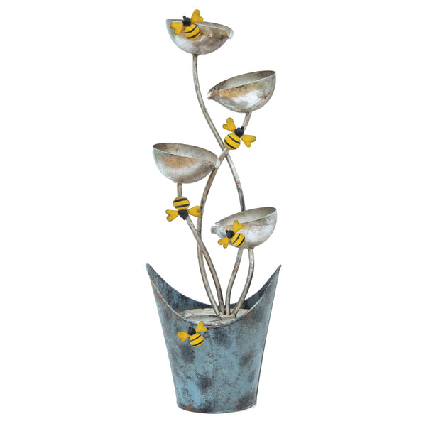 Lily Pad & Bumble Bee Metal Outdoor Water Feature with Pump - 75cm - Gardenesque