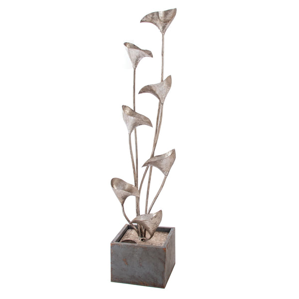 Lily Pad Tall Metal Outdoor Water Feature with Pump – 125cm available at Gardenesque
