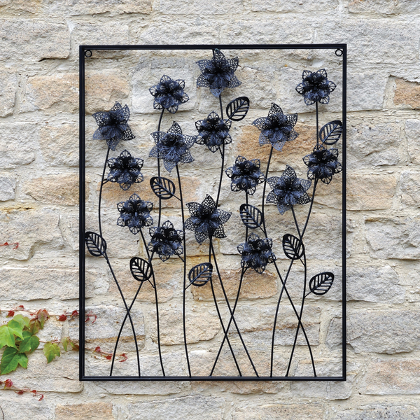 Outdoor Garden Metal Wall Art - Square Flowers 70cm at Gardenesque