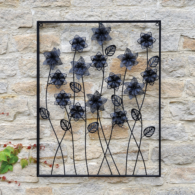 Outdoor Garden Metal Wall Art - Square Flowers 70cm at Gardenesque
