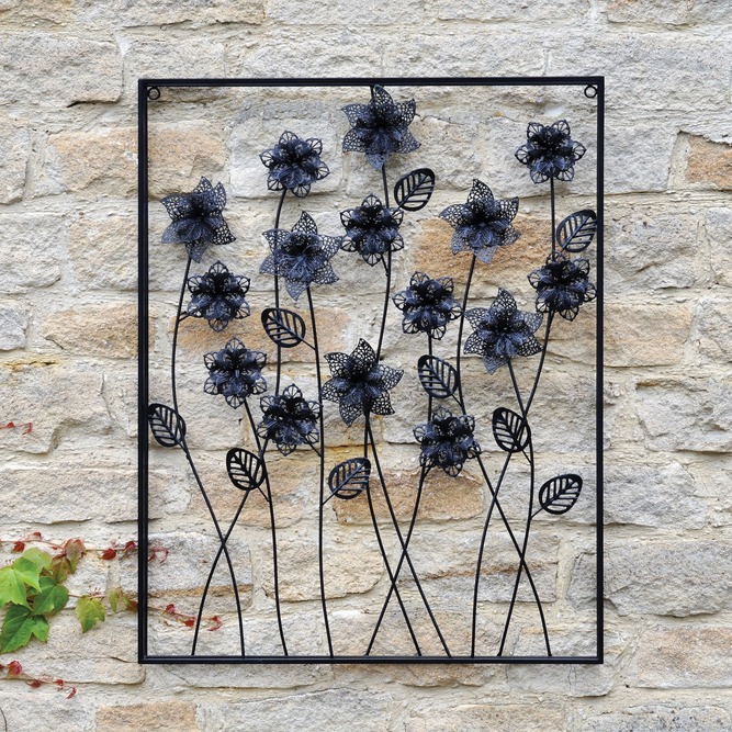 Outdoor Garden Metal Wall Art Square Flowers 70cm Gardenesque