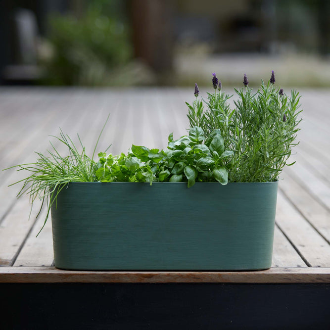 paros recycled plastic self watering trough planter moss green