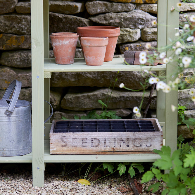 Garden Potting Bench with Hooks, Drawer & Dry Sink at Gardenesque