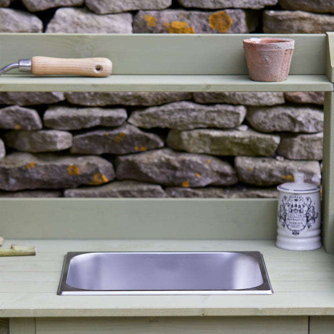 Garden Potting Bench with Hooks, Drawer & Dry Sink at Gardenesque