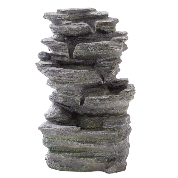 Solar Powered Garden Water Feature with LED Lights & Pump - Rock Pool - 46cm - Gardenesque