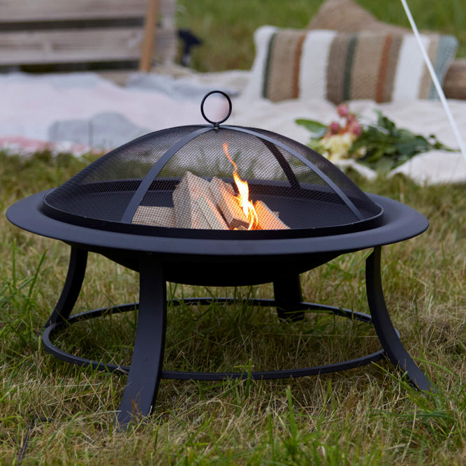 steel fire pit bowl with mesh lid