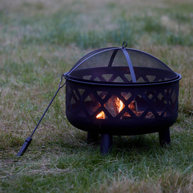 steel fire pit bowl with metal poker