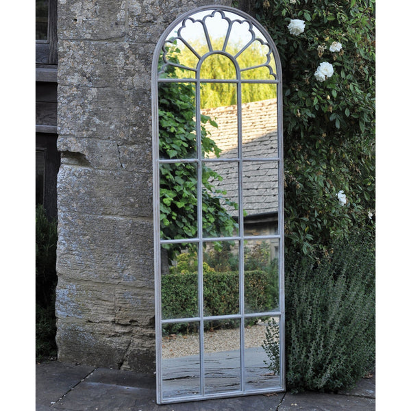 Tall Arch Outdoor Garden Window Mirror - Cool Grey at Gardenesque