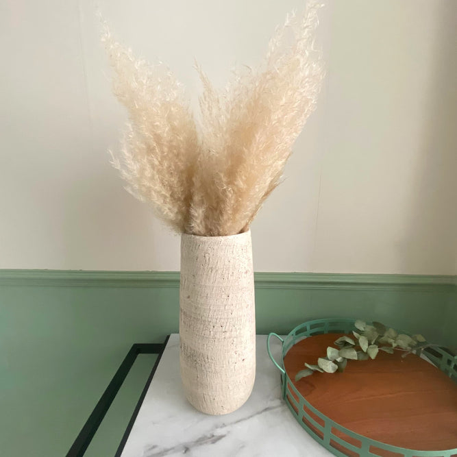 Tall White Stone Pampas Grass Vase - 2 Sizes at Gardenesque